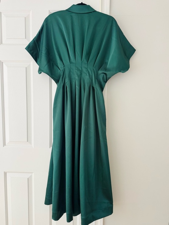 Anthropologie The Tobie Emerald Green Satin Maxi Shirt Dress by Exquise, Size M - Picture 11 of 13